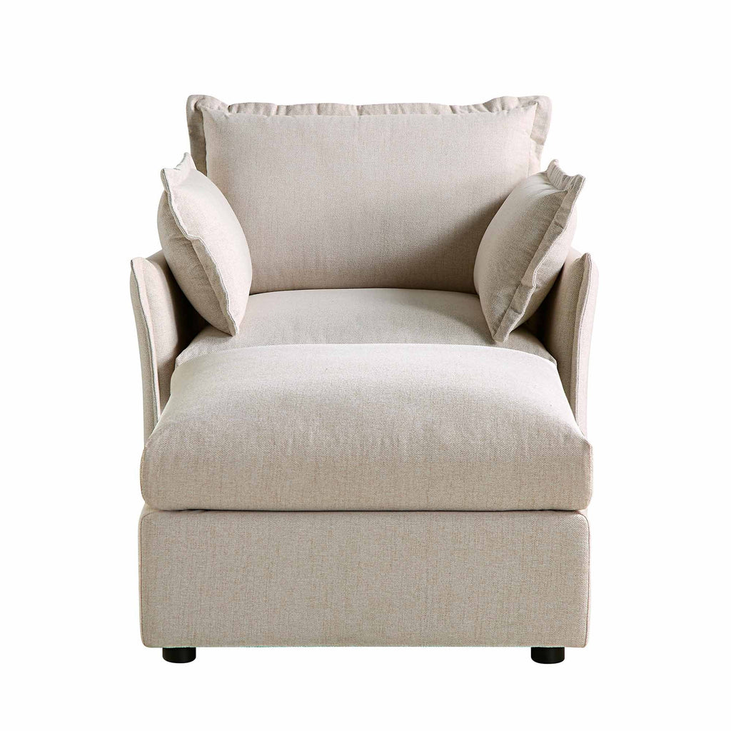 Pillow Edge Beige Fabric Sectional Sofa, 1-Seater Chaise