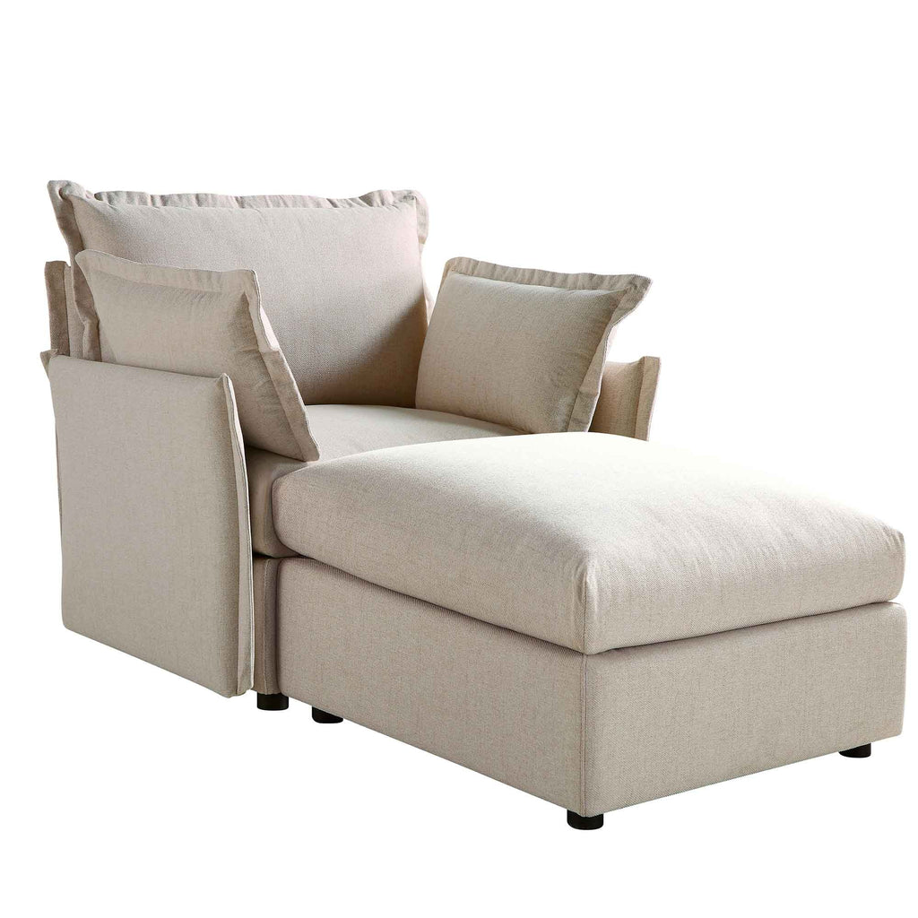 Pillow Edge Beige Fabric Sectional Sofa, 1-Seater Chaise