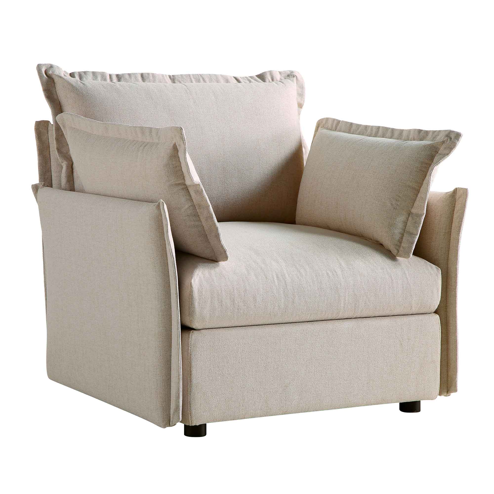 Pillow Edge Beige Fabric Sectional Sofa, 1-Seater