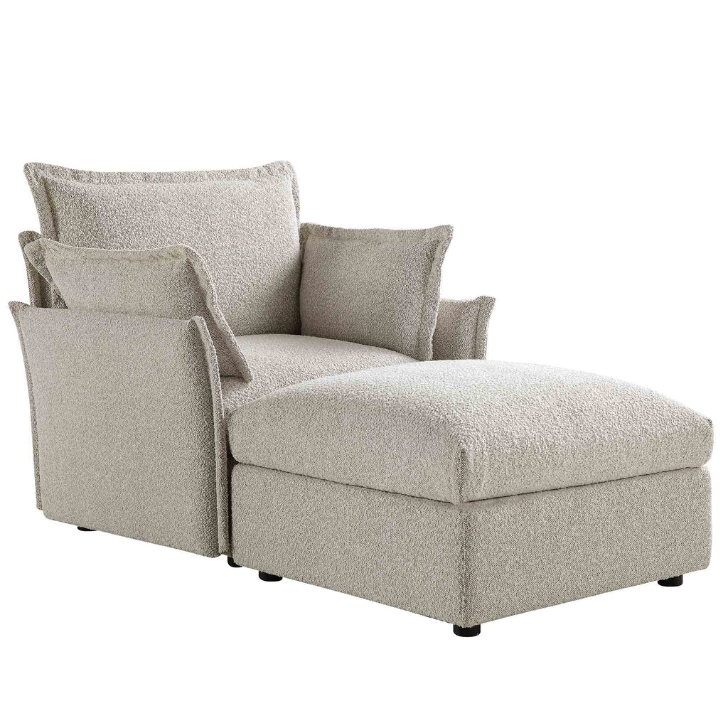 Pillow Edge Mist Gray Boucle Sectional Sofa, 1-Seater Chaise