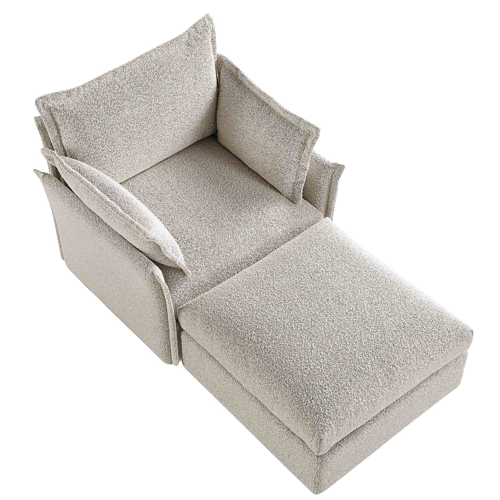 Pillow Edge Mist Gray Boucle Sectional Sofa, 1-Seater Chaise