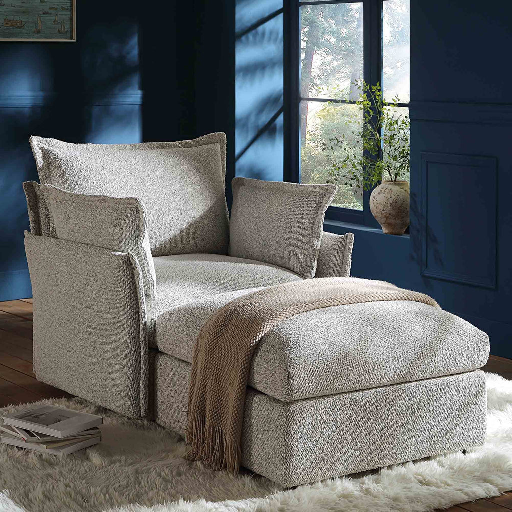 Pillow Edge Mist Gray Boucle Sectional Sofa, 1-Seater Chaise