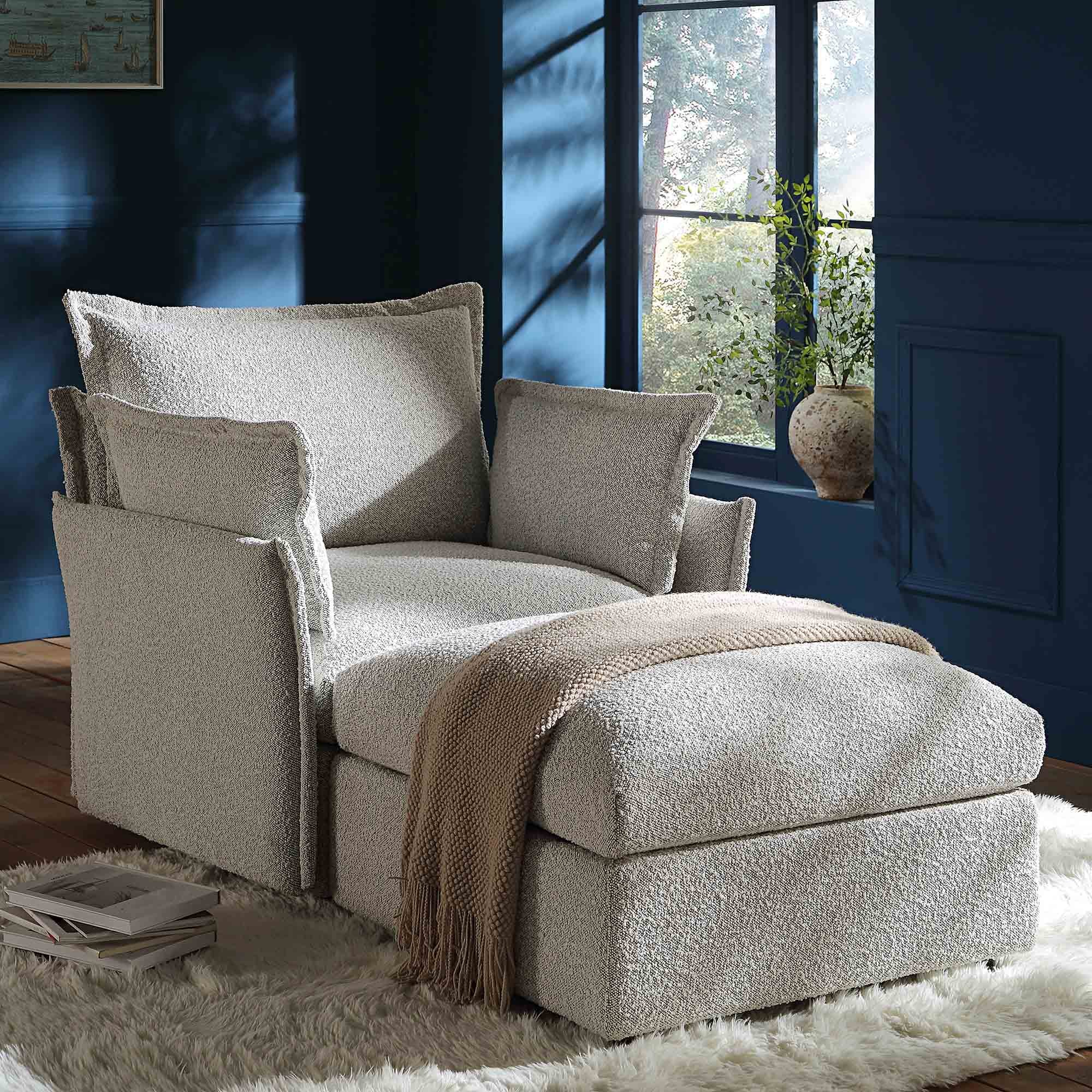 Pillow Edge Mist Gray Boucle Sectional Sofa, 1-Seater Chaise