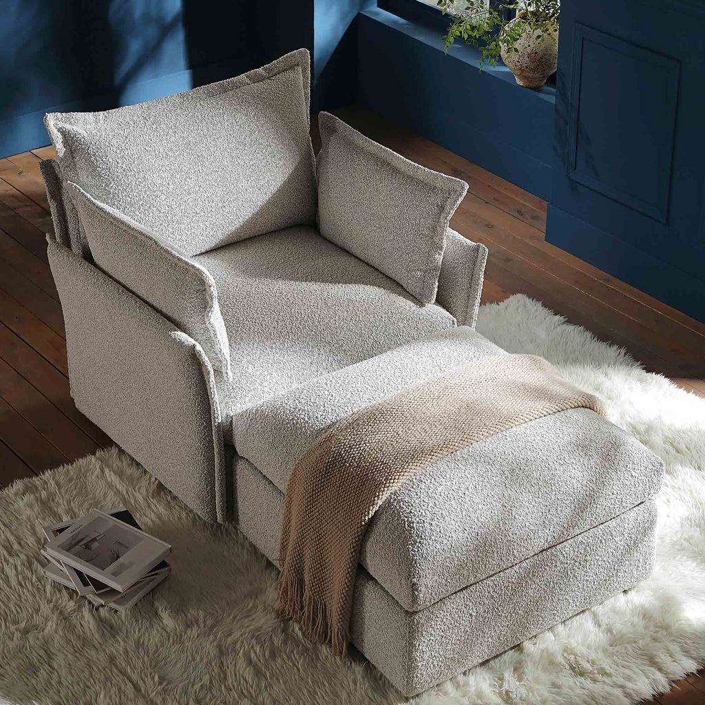 Pillow Edge Mist Gray Boucle Sectional Sofa, 1-Seater Chaise