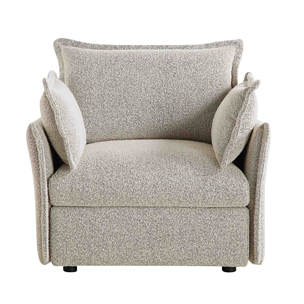 Pillow Edge Mist Gray Boucle Sectional Sofa, 1-Seater