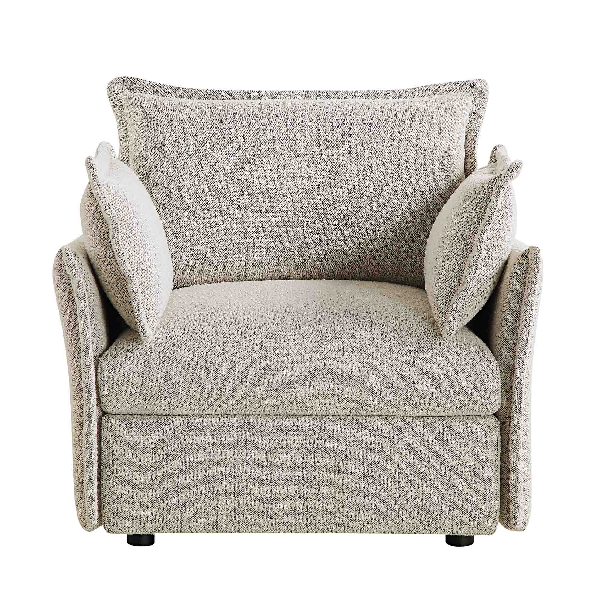 Pillow Edge Mist Gray Boucle Sectional Sofa, 1-Seater