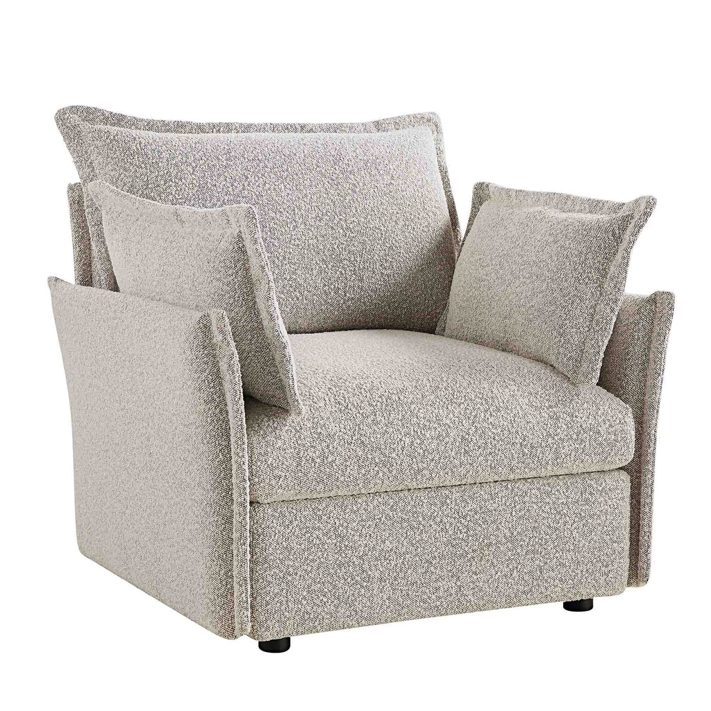 Pillow Edge Mist Gray Boucle Sectional Sofa, 1-Seater