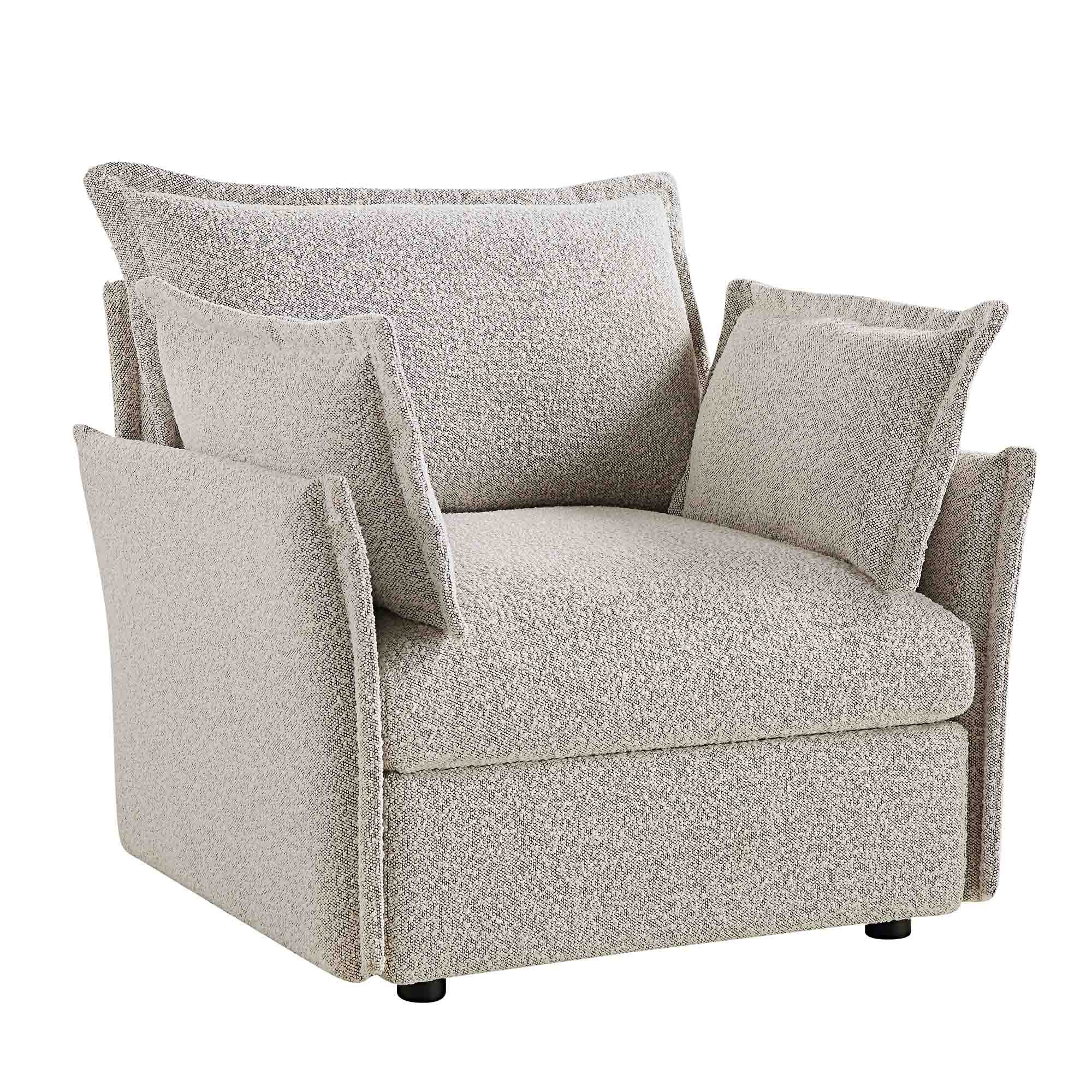 Pillow Edge Mist Gray Boucle Sectional Sofa, 1-Seater