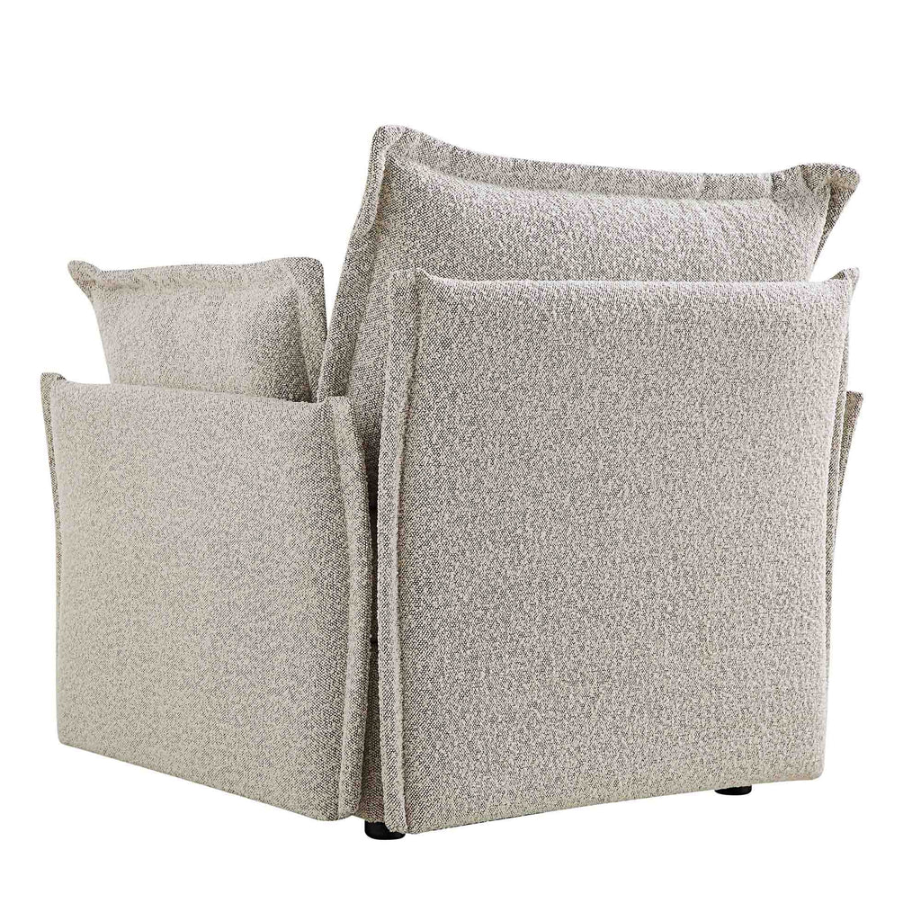 Pillow Edge Mist Gray Boucle Sectional Sofa, 1-Seater