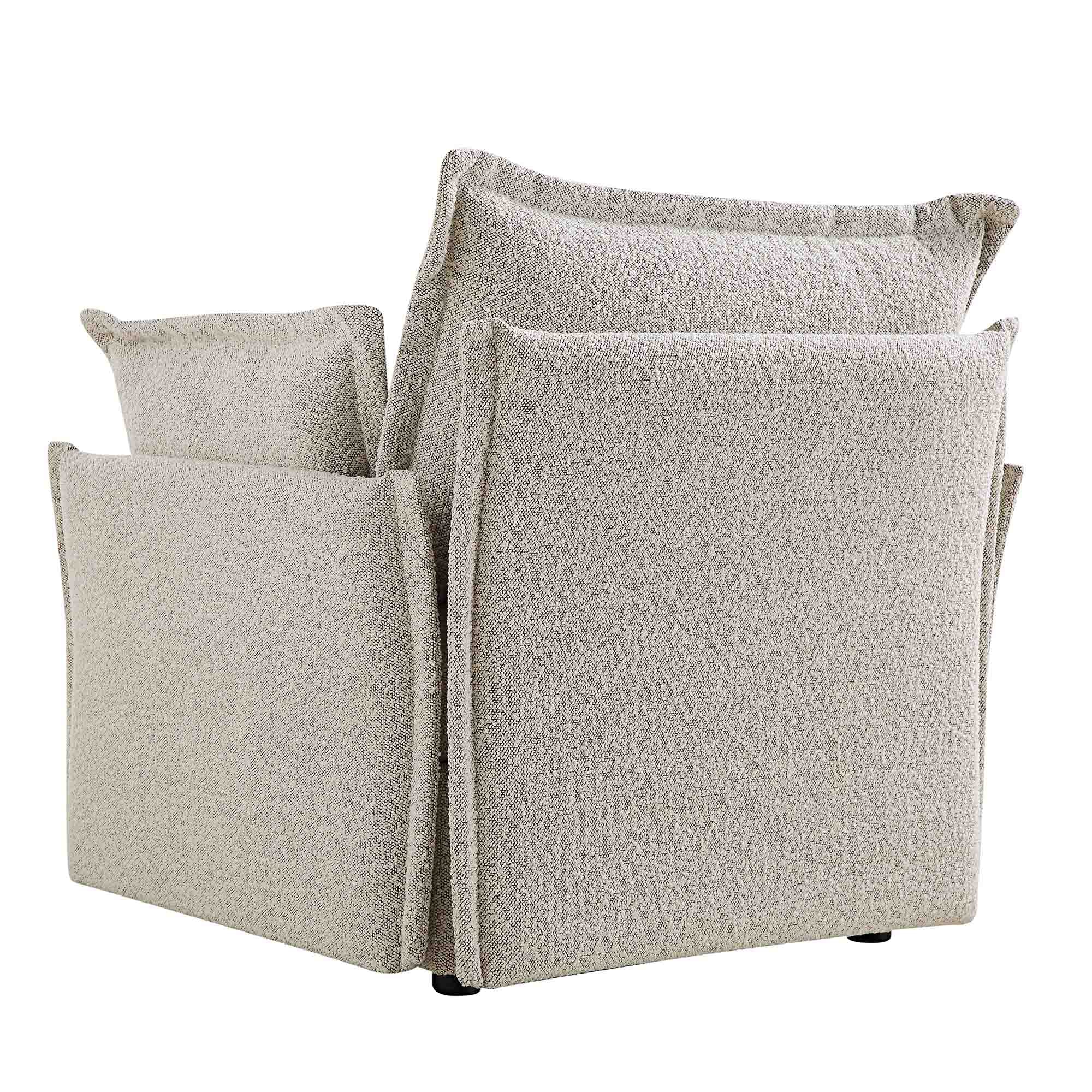 Pillow Edge Mist Gray Boucle Sectional Sofa, 1-Seater