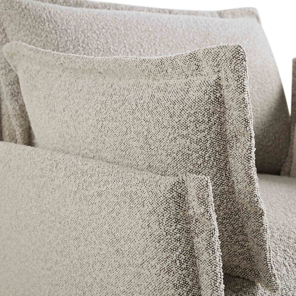 Pillow Edge Mist Gray Boucle Sectional Sofa, 1-Seater