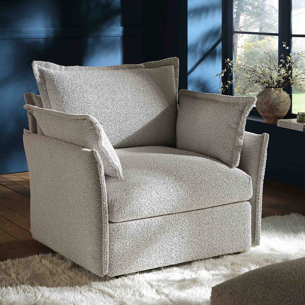 Pillow Edge Mist Gray Boucle Sectional Sofa, 1-Seater