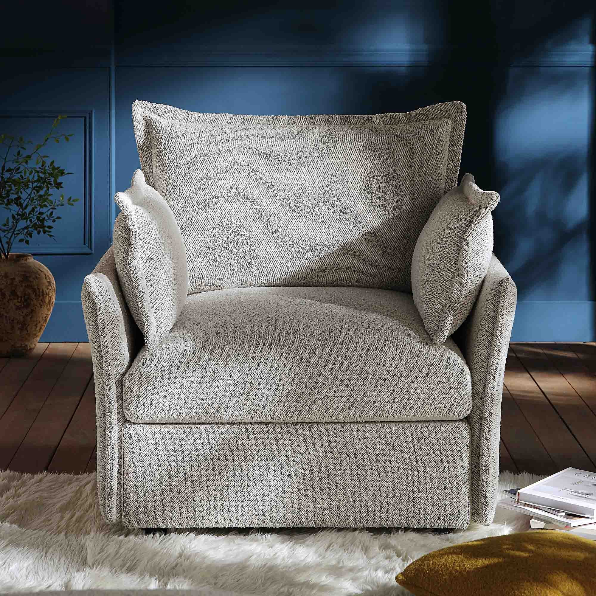 Pillow Edge Mist Gray Boucle Sectional Sofa, 1-Seater