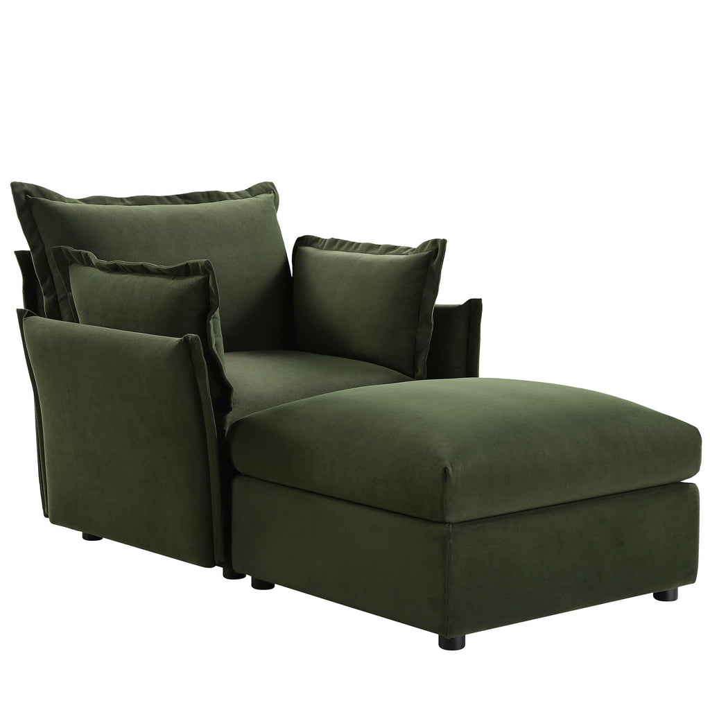 Pillow Edge Moss Green Velvet Sectional Sofa, 1-Seater Chaise