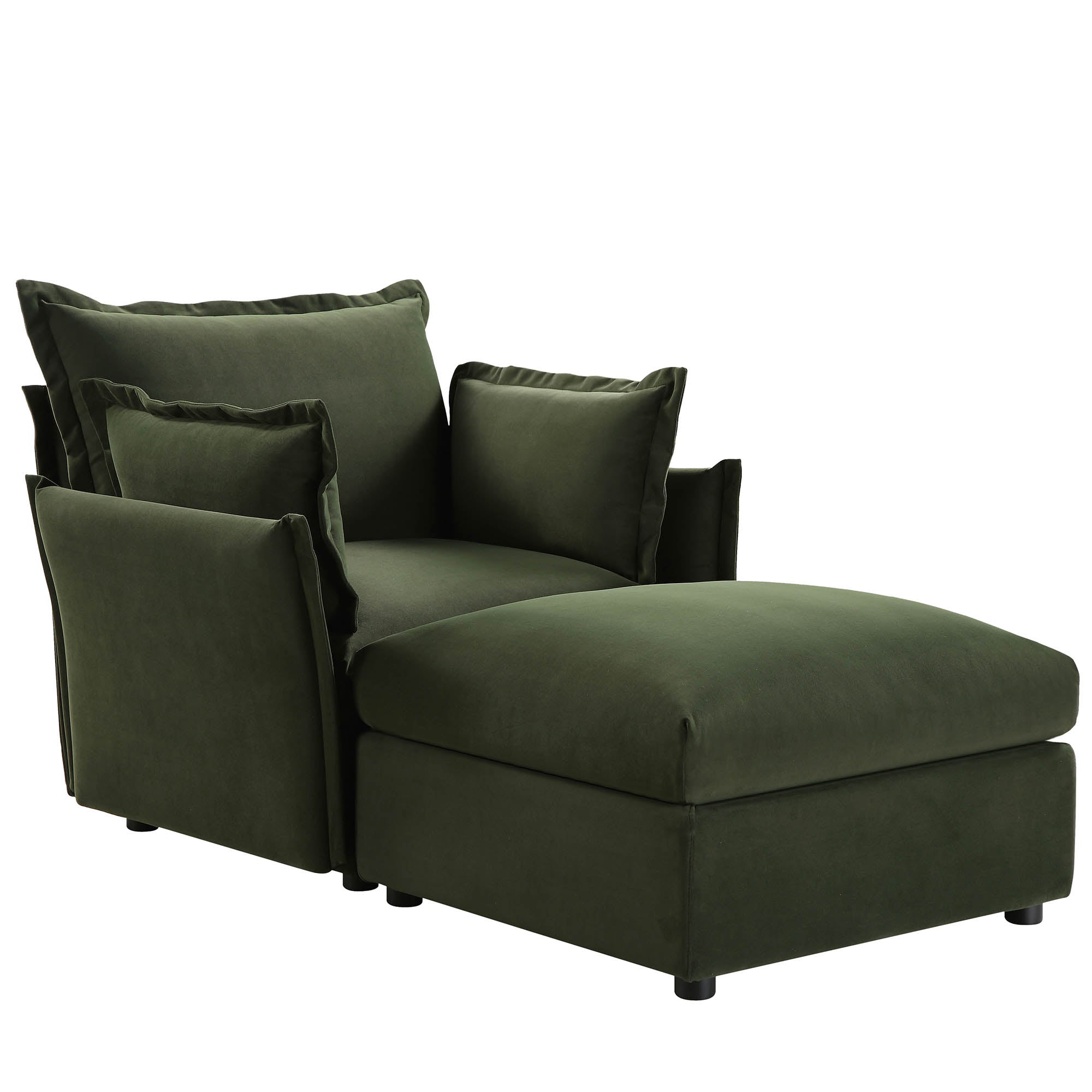 Pillow Edge Moss Green Velvet Sectional Sofa, 1-Seater Chaise