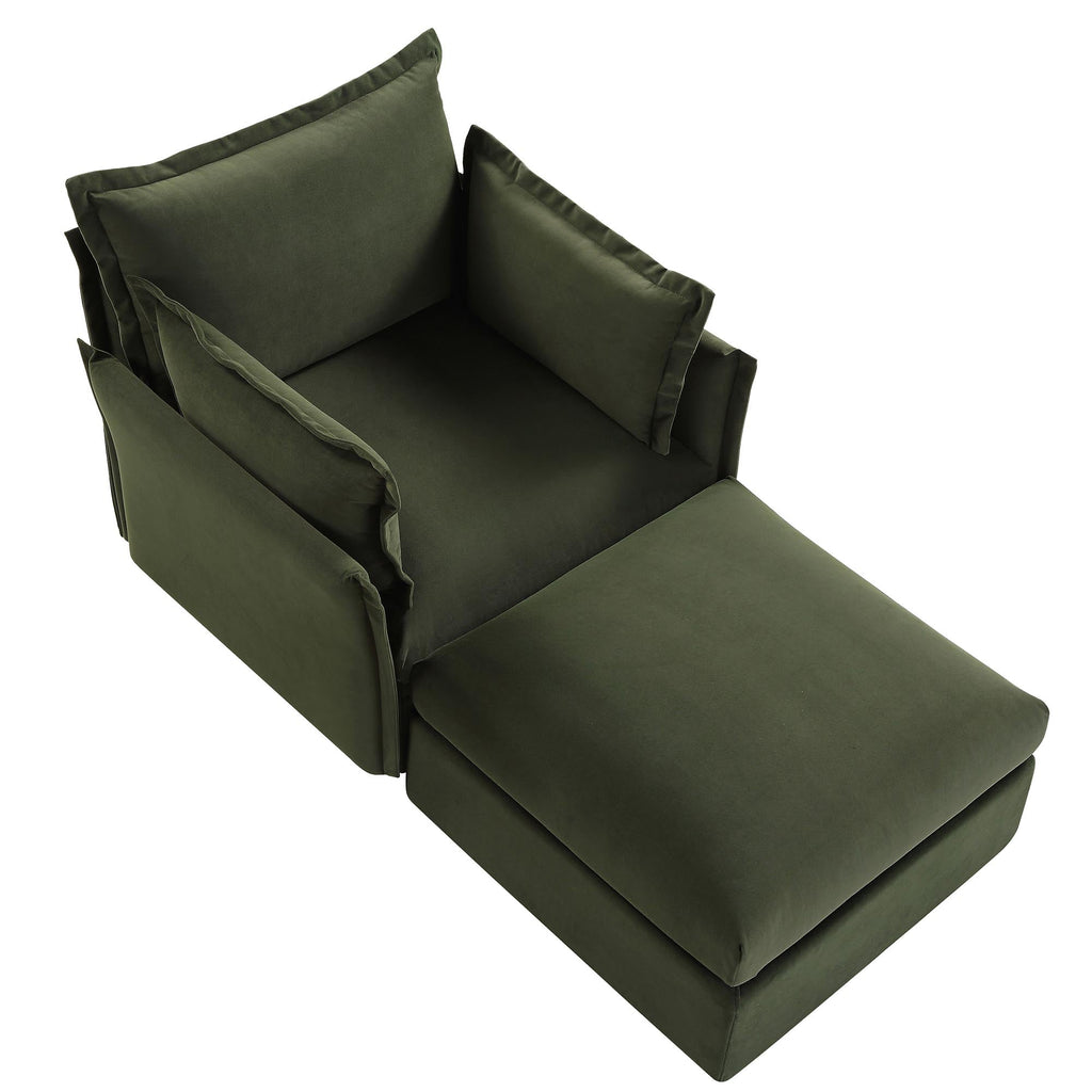 Pillow Edge Moss Green Velvet Sectional Sofa, 1-Seater Chaise