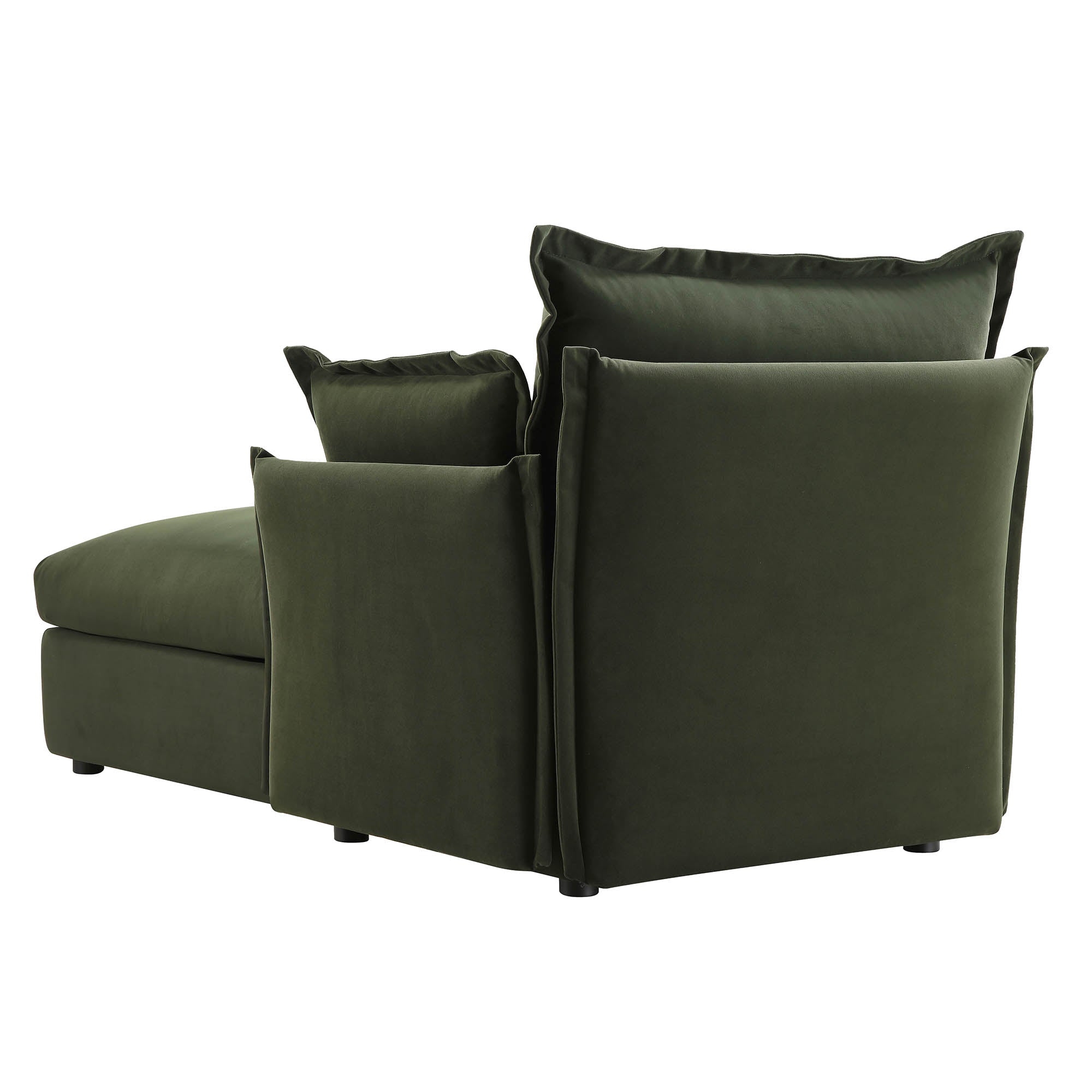 Pillow Edge Moss Green Velvet Sectional Sofa, 1-Seater Chaise