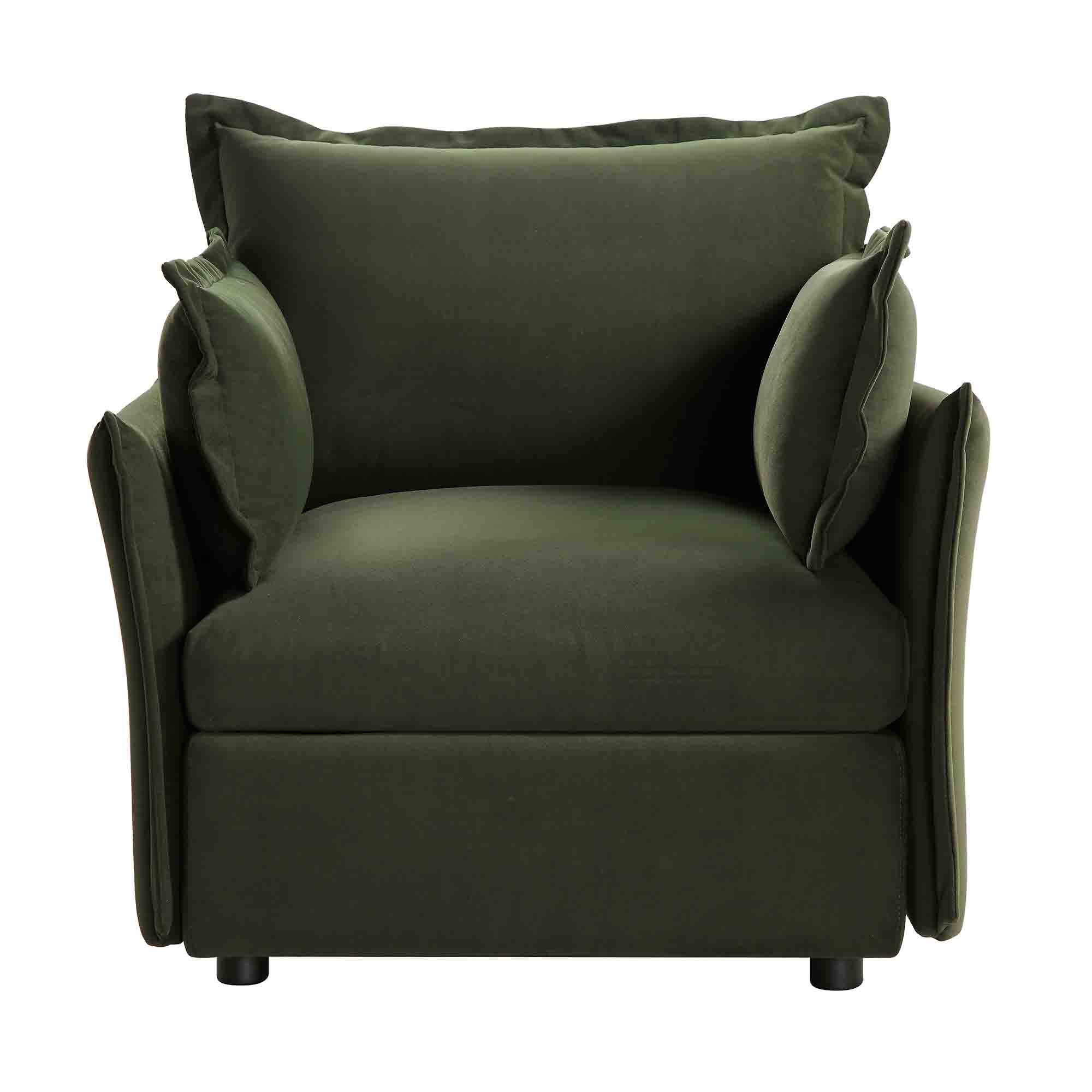 Pillow Edge Moss Green Velvet Sectional Sofa, 1-Seater