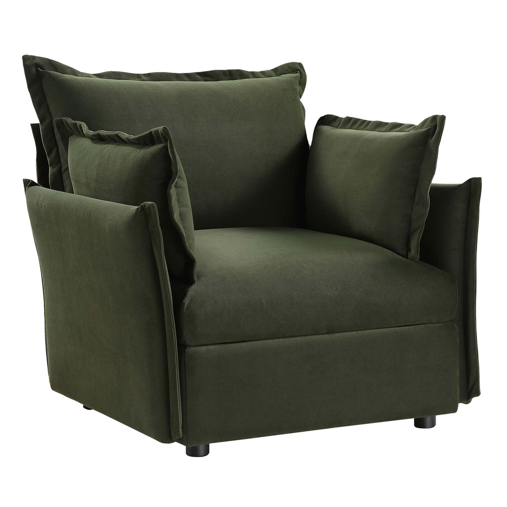 Pillow Edge Moss Green Velvet Sectional Sofa, 1-Seater