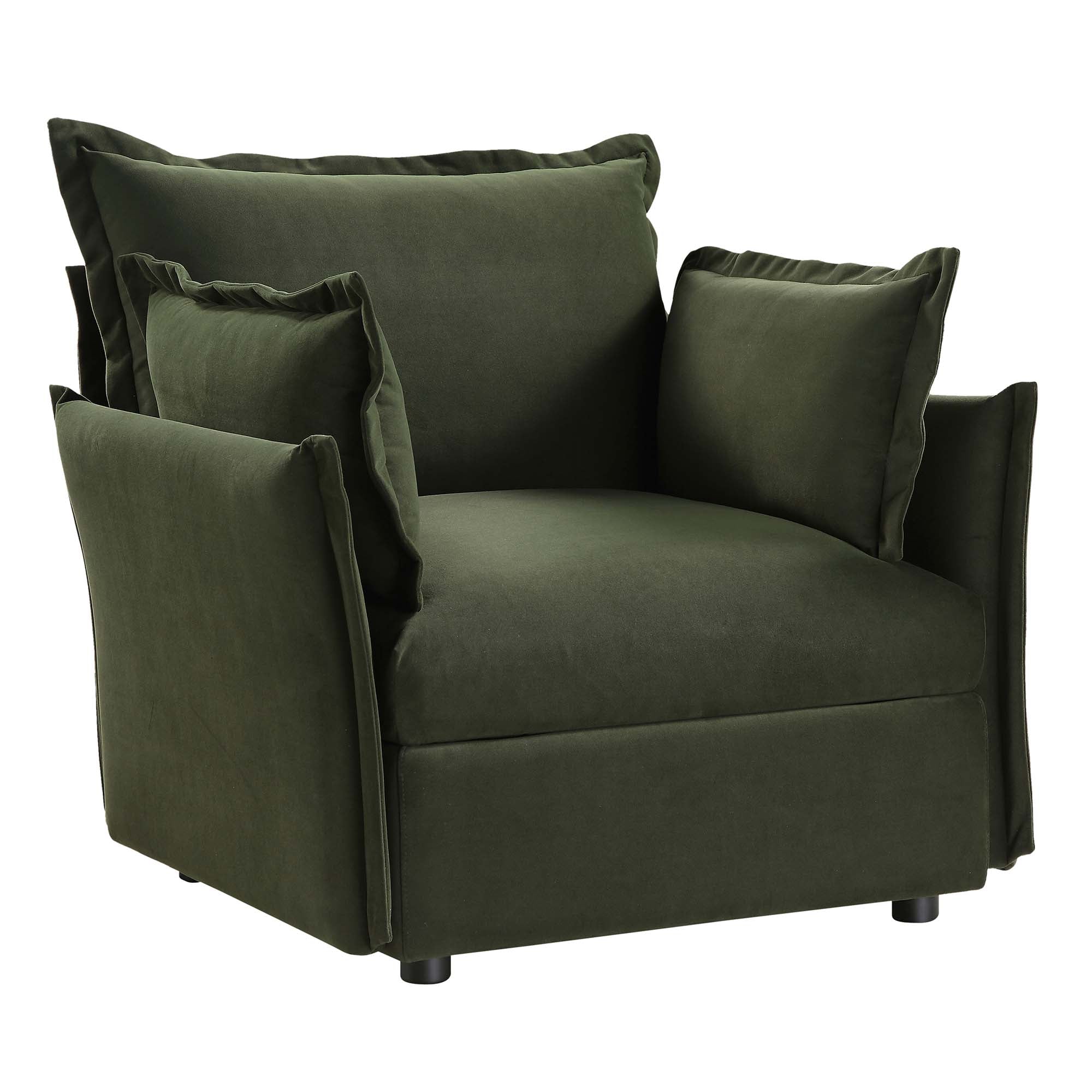 Pillow Edge Moss Green Velvet Sectional Sofa, 1-Seater