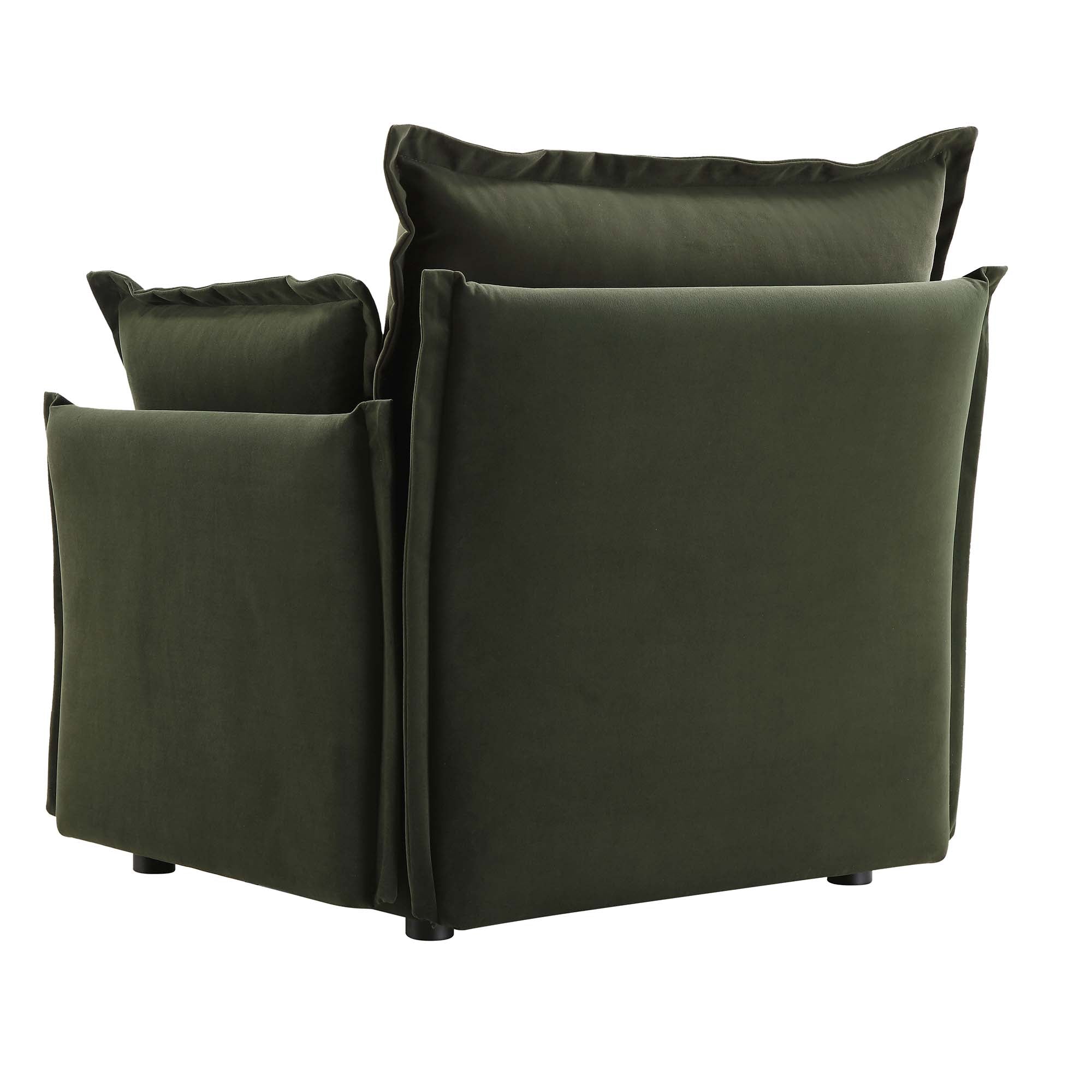 Pillow Edge Moss Green Velvet Sectional Sofa, 1-Seater