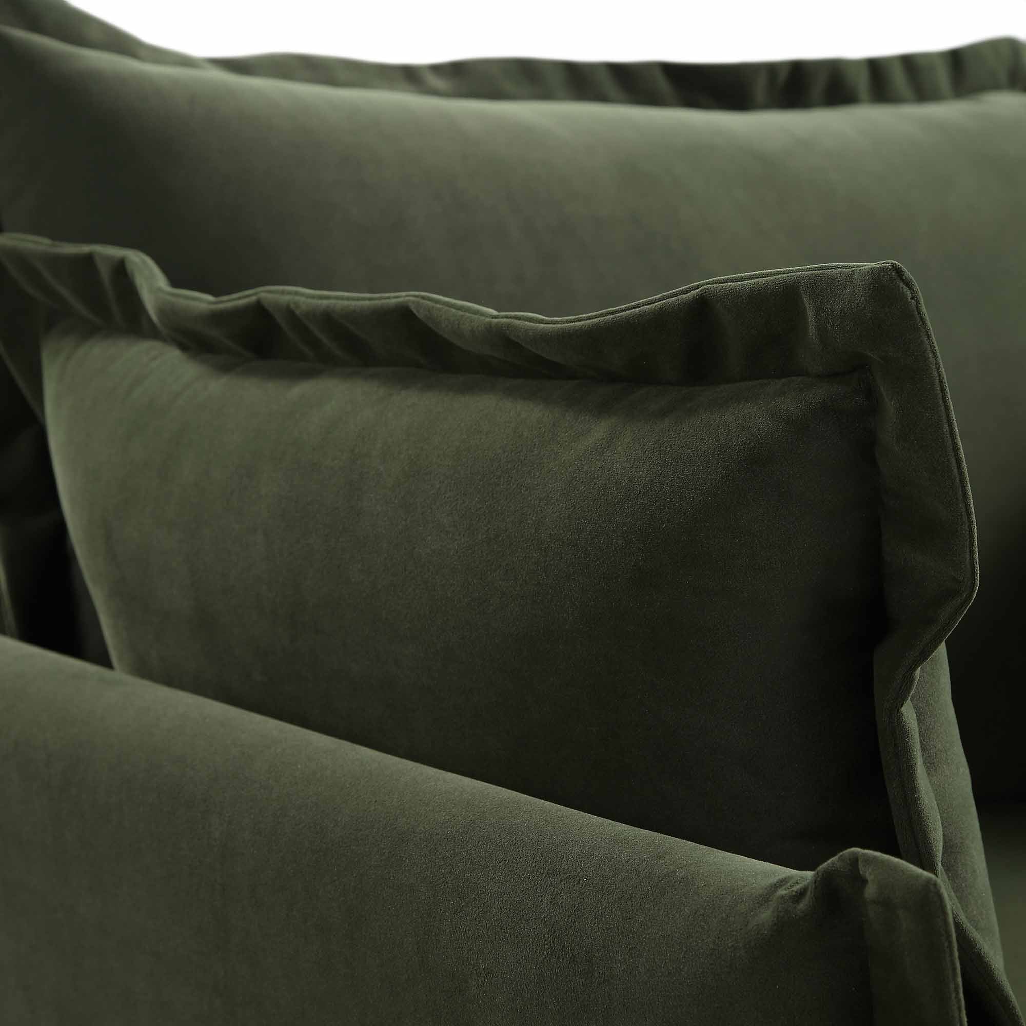 Pillow Edge Moss Green Velvet Sectional Sofa, 1-Seater