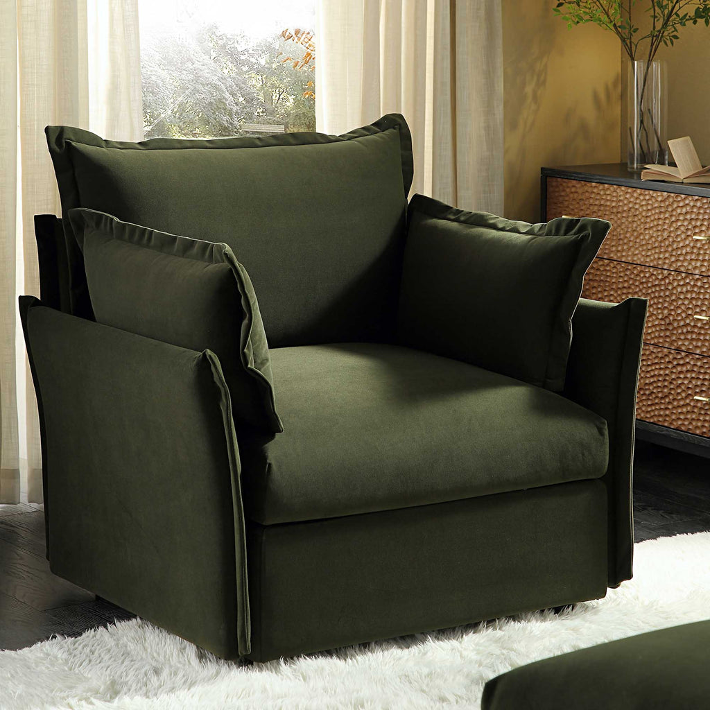 Pillow Edge Moss Green Velvet Sectional Sofa, 1-Seater