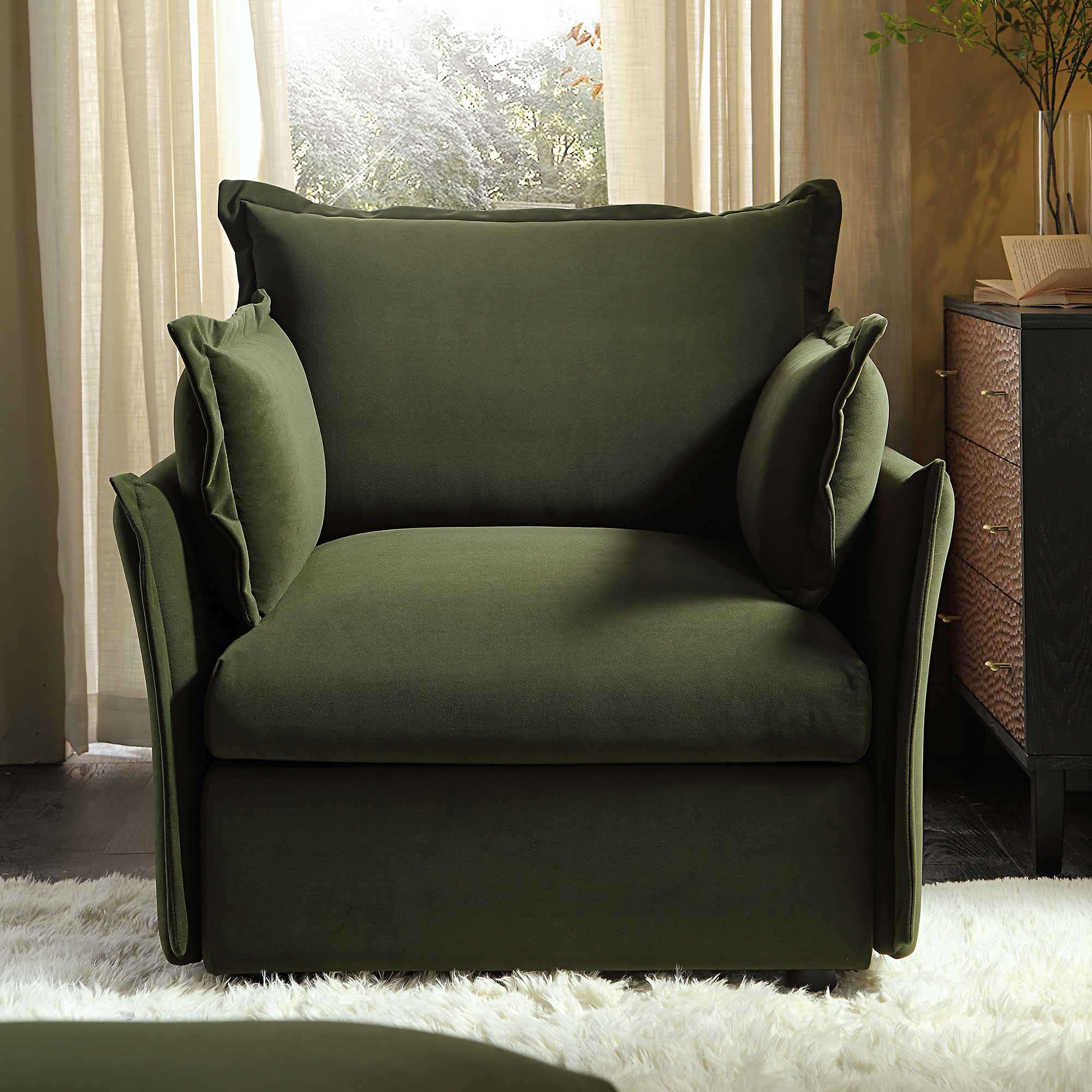 Pillow Edge Moss Green Velvet Sectional Sofa, 1-Seater