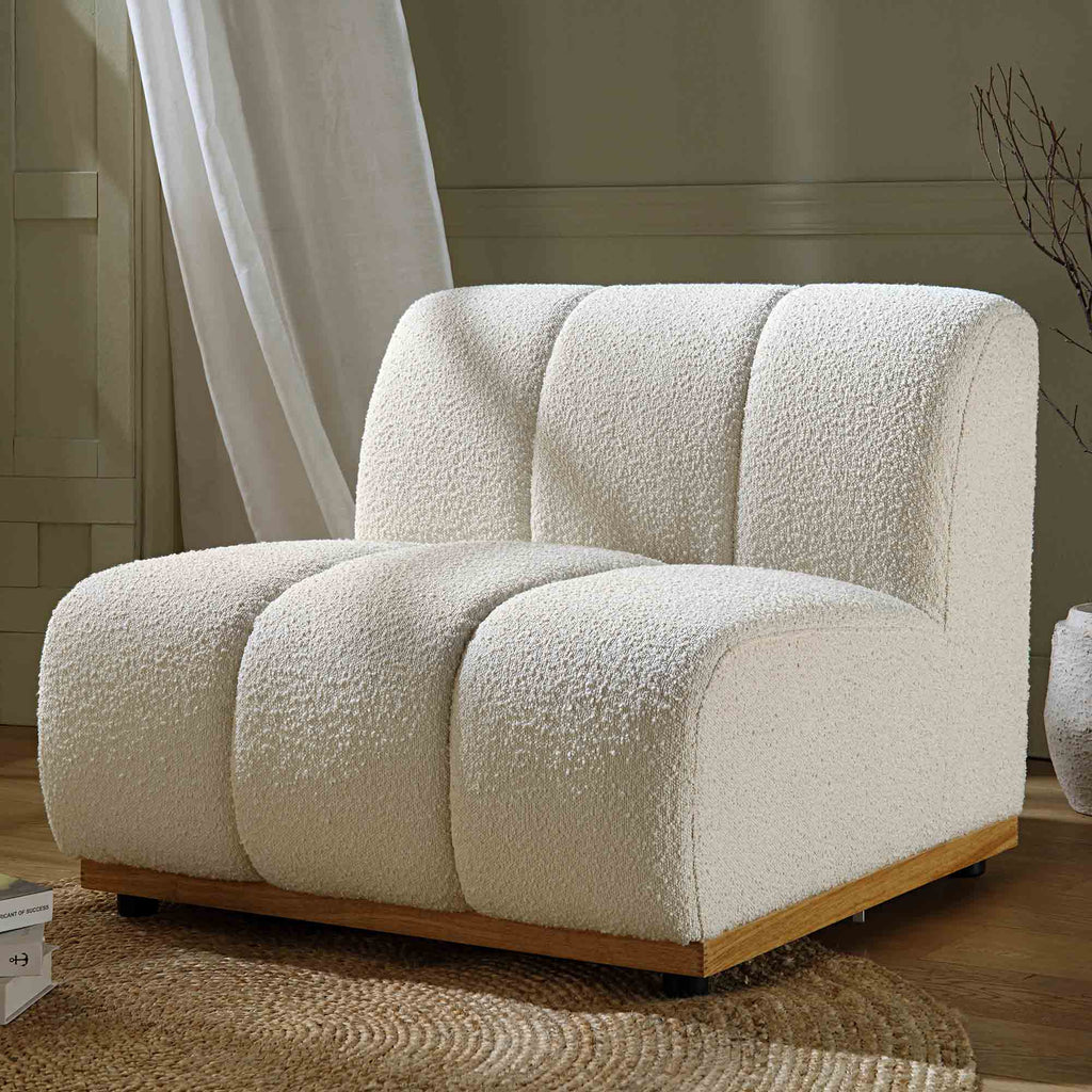 Boucle Sectional Sofa, 1-Seater Armless Sofa