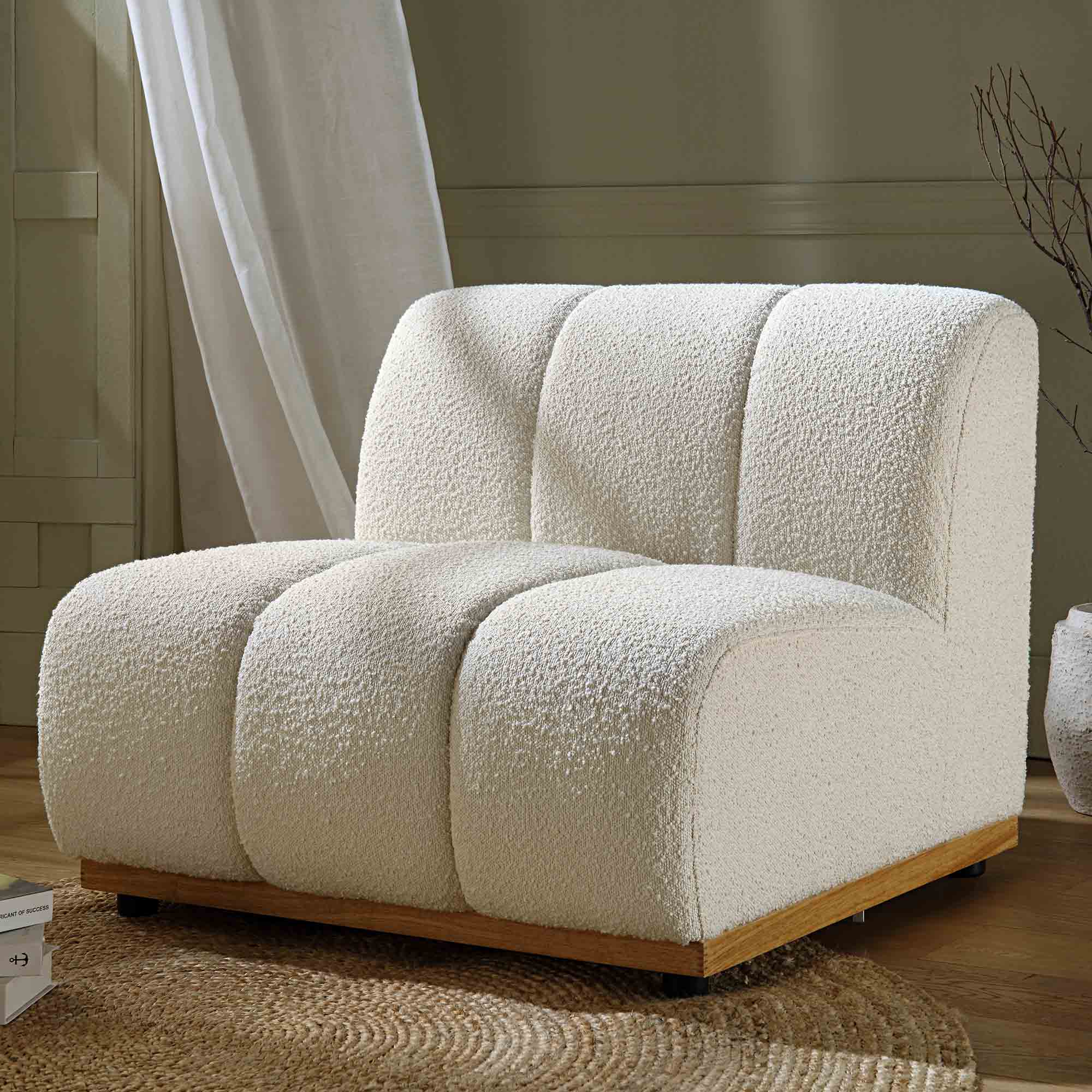 Boucle Sectional Sofa, 1-Seater Armless Sofa