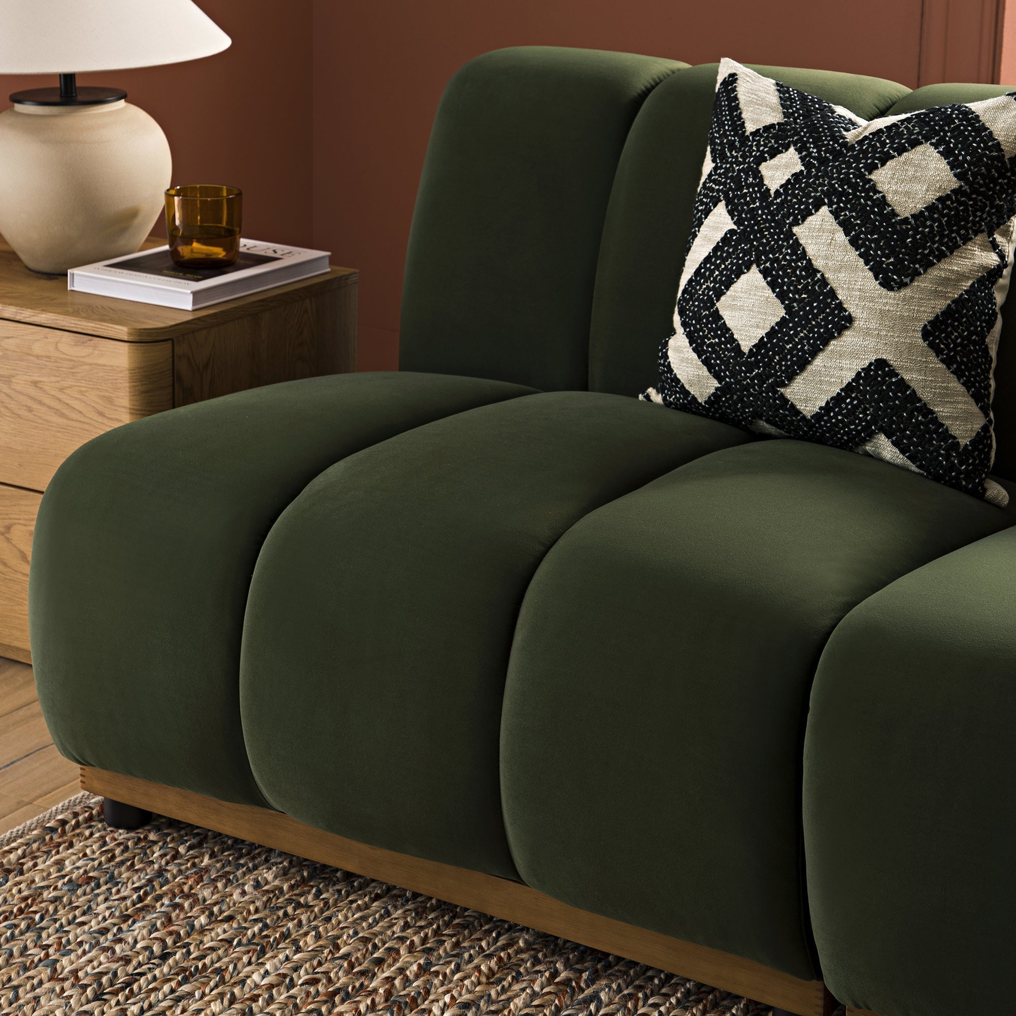 Moss Green Sectional Sofa, 1-Seater Armless Sofa