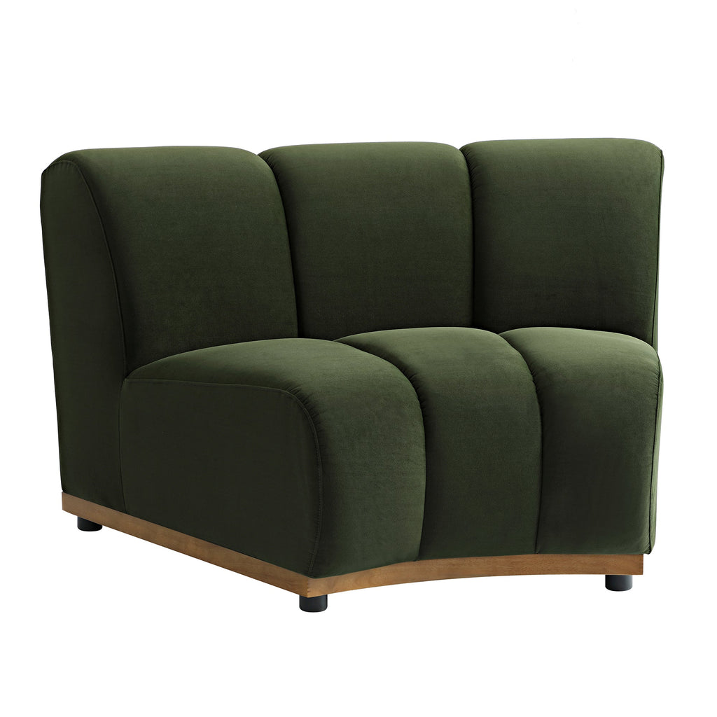 Moss Green Velvet Sectional Sofa, 1-Seater Curved Sofa