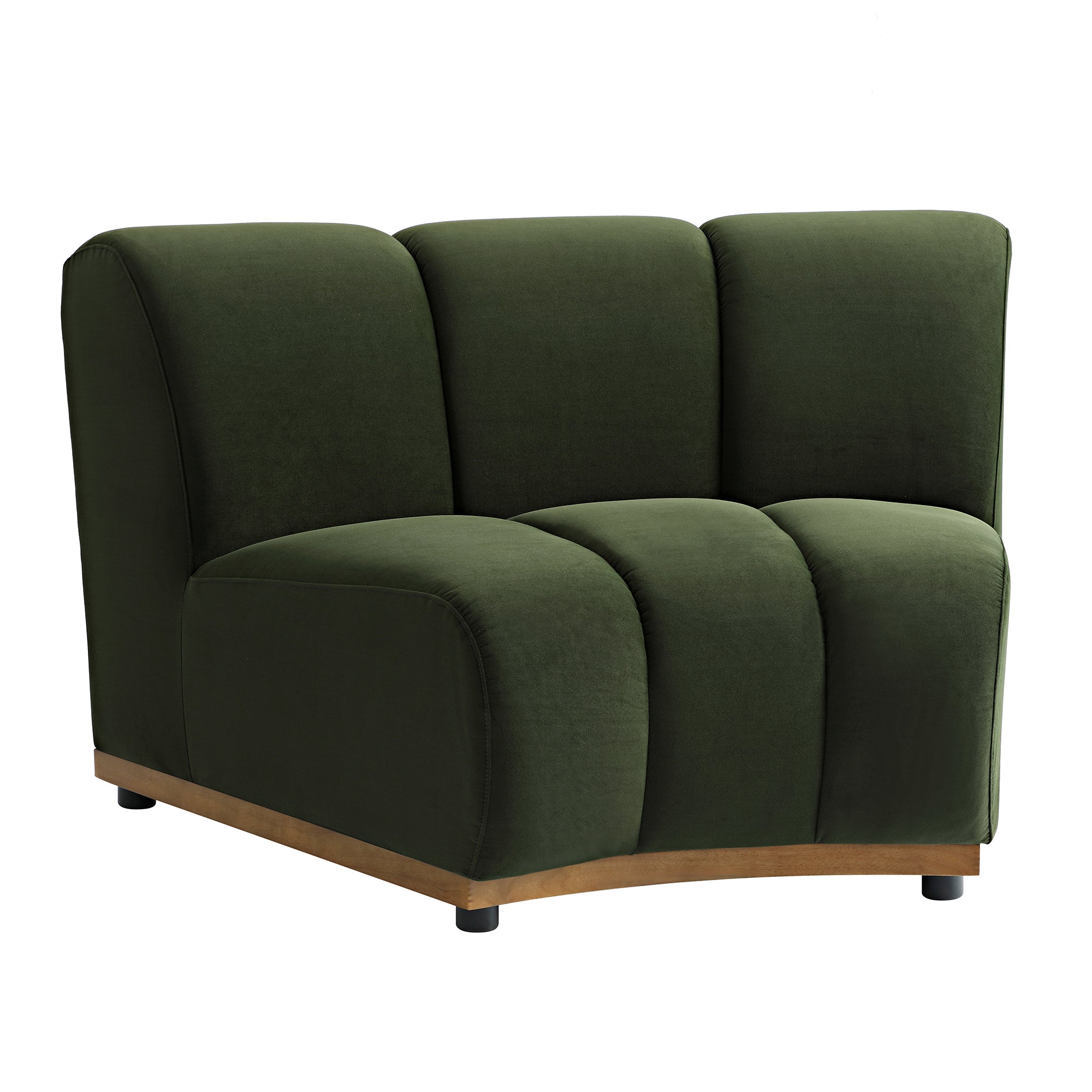 Moss Green Velvet Sectional Sofa, 1-Seater Curved Sofa
