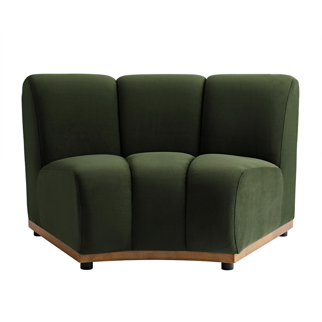 Moss Green Velvet Sectional Sofa, 1-Seater Curved Sofa
