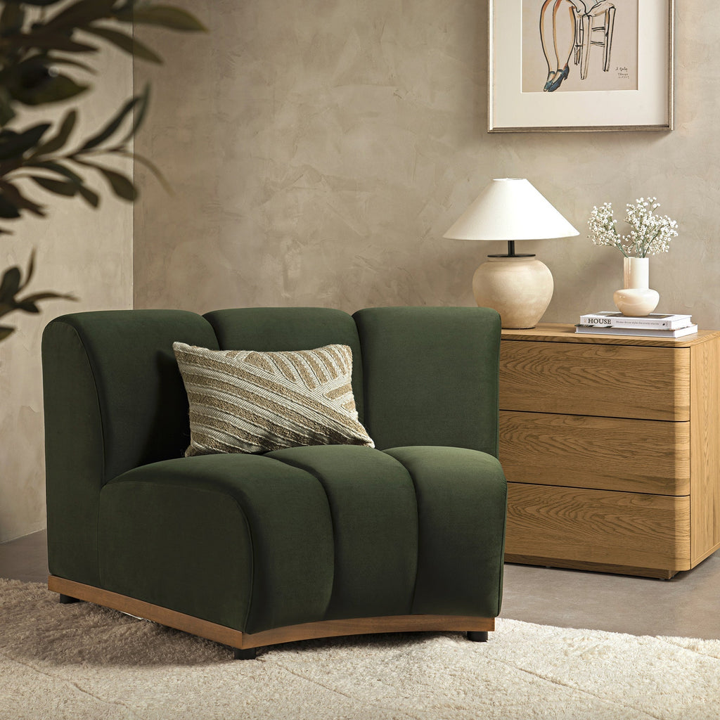Moss Green Velvet Sectional Sofa, 1-Seater Curved Sofa