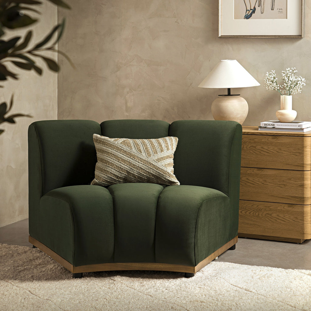 Moss Green Velvet Sectional Sofa, 1-Seater Curved Sofa
