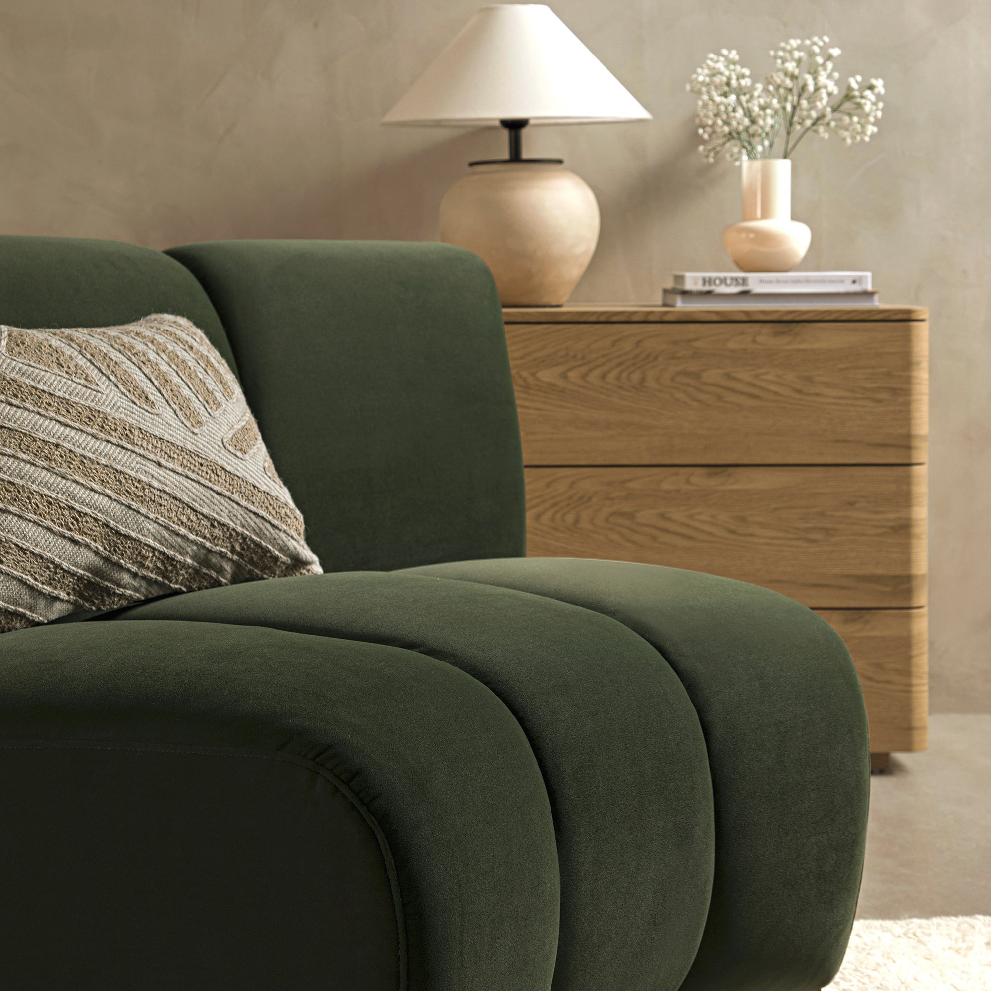 Moss Green Velvet Sectional Sofa, 1-Seater Curved Sofa