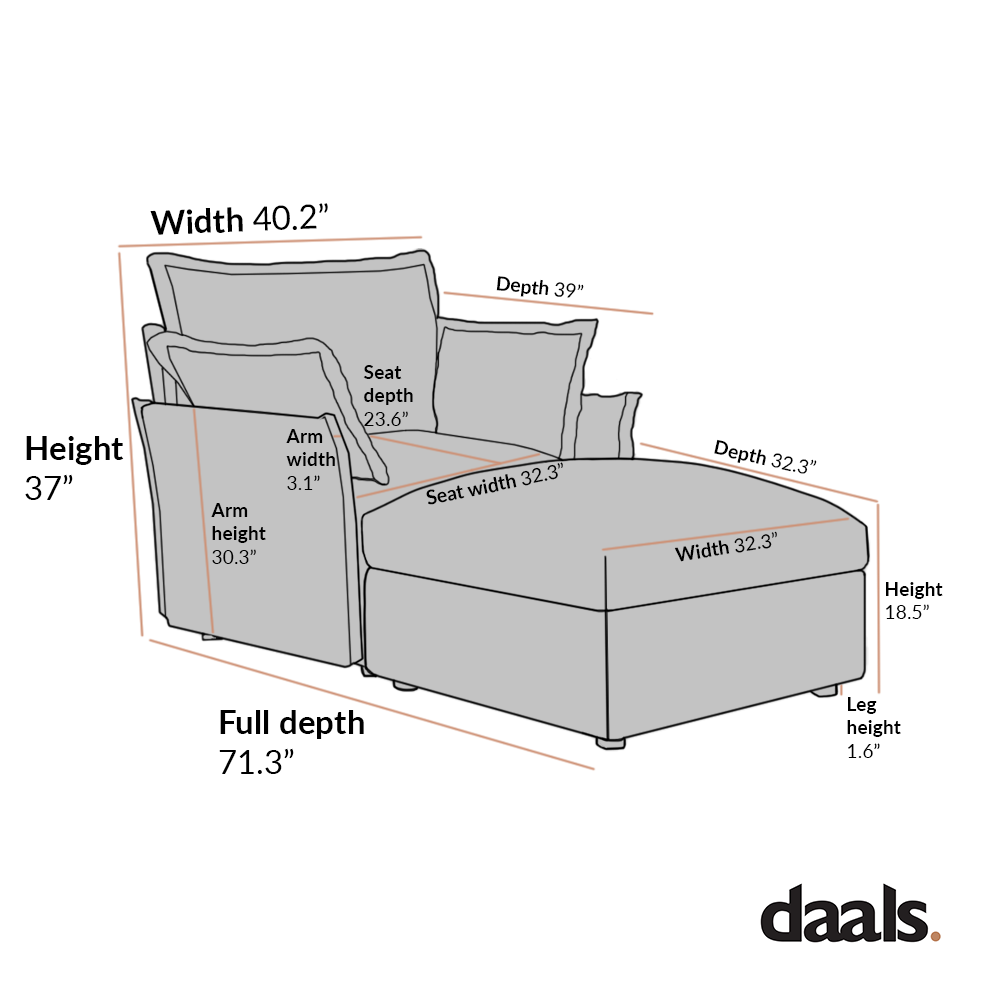 Pillow Edge Beige Fabric Sectional Sofa, 1-Seater Chaise